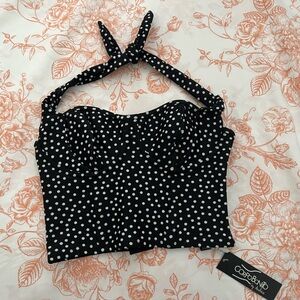 Corpo Bonito Brazilian Swimwear Polka Dot Tankini Swim Top, Size Small- NEW